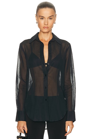 Enza Costa Cotton Organza Fitted Shirt in Black