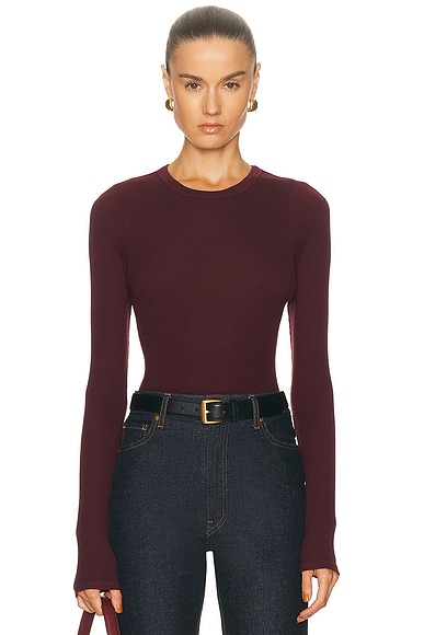 Enza Costa Silk Rib Essential Crewneck Top in Carmine