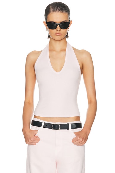 Enza Costa Cotton Rib U Halter Top in Cherry Blossom