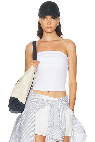 Enza Costa Cotton Rib Bandeau Top in White