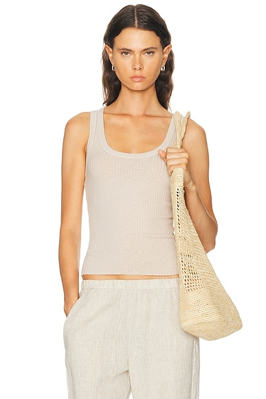 Enza Costa Military Rib Crop Tank Top in Flax