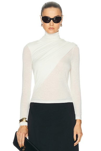 Enza Costa Sheer Cashmere Jersey Bandana Turtleneck Top in Off White