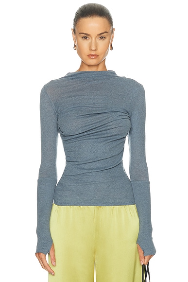 Enza Costa Cashmere Jersey Twist Top in Steel Blue