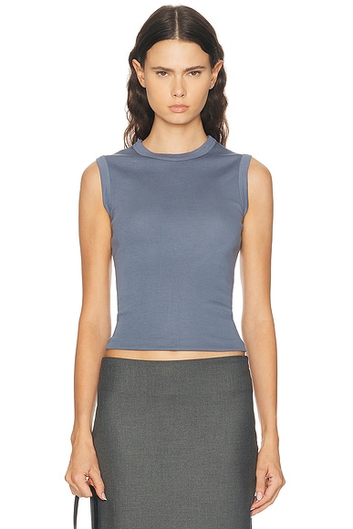 Enza Costa Supima Cotton New Classic Sleeveless Tee in Steel Blue