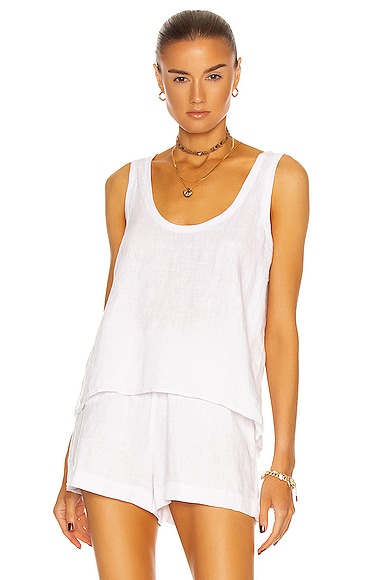 Enza Costa Linen Scoop Tank in White | FWRD