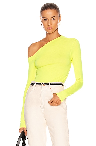 Brushed Supima Jersey Angled One Shoulder Long Sleeve Top