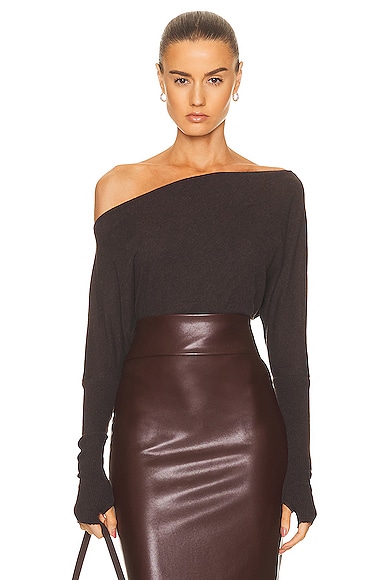 Cashmere Cuffed Off The Shoulder Long Sleeve Top