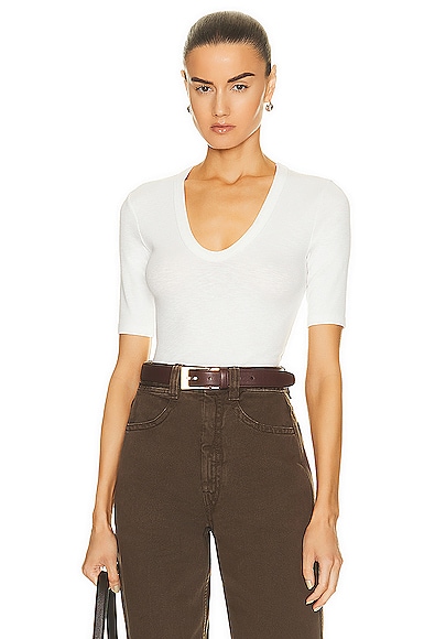 Enza Costa Textured Knit Half Sleeve Top in White