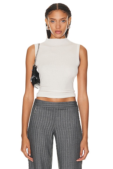 Enza Costa Silk Sweater Knit Sleeveless Mockneck Top in Chalk