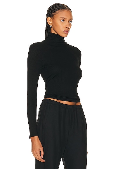 Shop Enza Costa Silk Cashmere Rib Slim Long Sleeve Turtleneck Top In Black