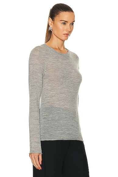 Shop Enza Costa Tissue Cashmere Bold Long Sleeve Crew Top In Heather Grey