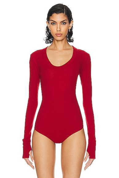 Shop Enza Costa Cashmere U Neck Long Sleeve Bodysuit In Red