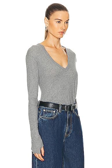 Shop Enza Costa Cashmere Loose Long Sleeve V Top In Smoke