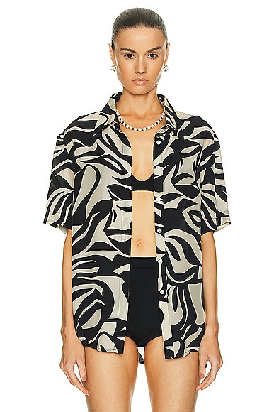 Enza Costa Resort Shirt in Abstract Tropical Cupro