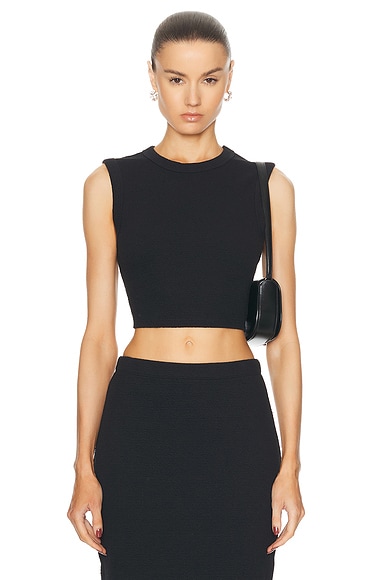 Shop Enza Costa Textured Jacquard Cropped Tank Top In Black