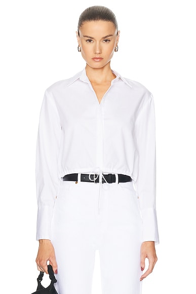 Enza Costa Poplin Drawcord Shirt in White