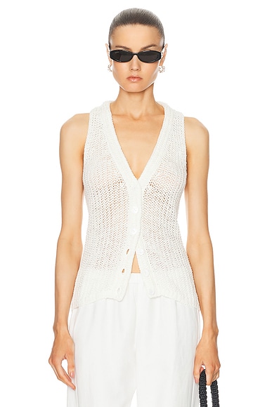Enza Costa Linen Open Knit Vest in White