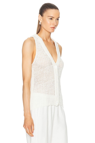 Enza Costa Linen Open Knit Vest In White