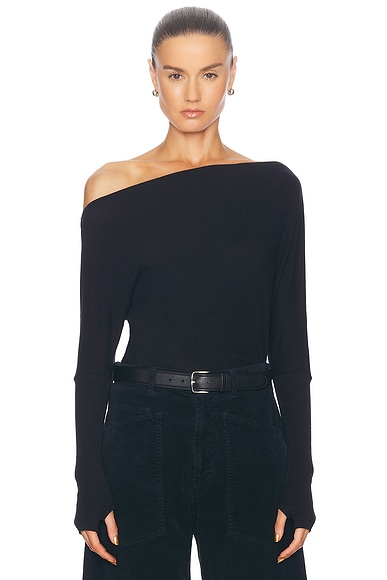 Enza Costa Cashmere Cuffed Off Shoulder Longsleeve Top in Black