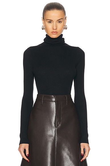 TOM FORD Ribbed Turtleneck Top in Black FWRD