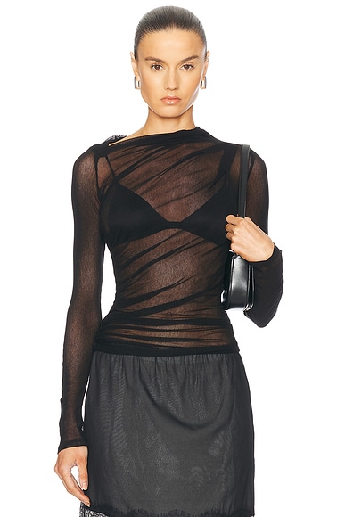 Enza Costa Long Sleeve Slash Top in Black | FWRD