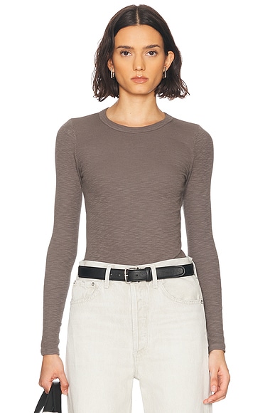 Textured Rib Long Sleeve Crewneck Top
