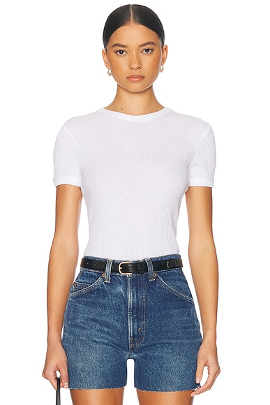 Enza Costa Linen Knit Half Sleeve Crew Top in White | FWRD