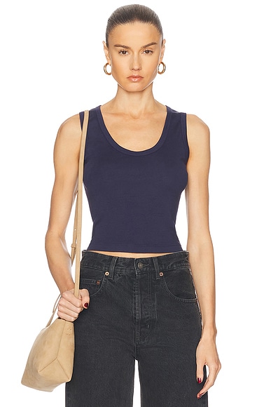 Enza Costa Supima Rib Baby Cropped Fitted U Tank Top in Indigo
