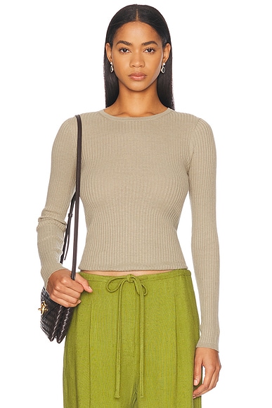 Enza Costa Linen Cotton Rib Long Sleeve Sweater Tee in Ash