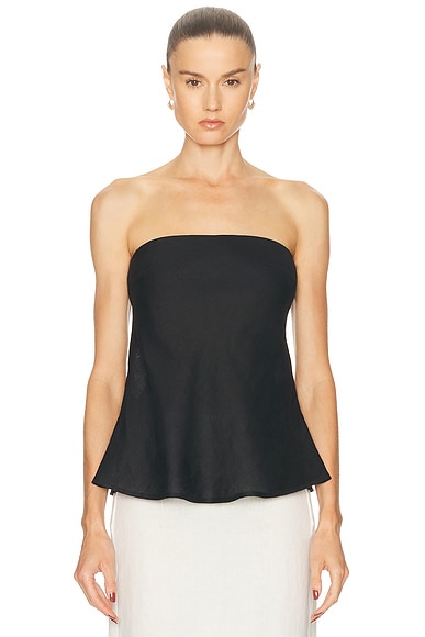 Enza Costa Linen Strapless Tunic Top in Black