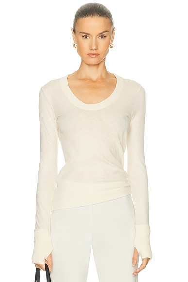 Enza Costa Cashmere Easy Cuffed U Neck Top in Natural