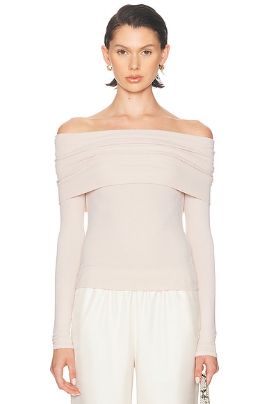 Silk Rib Long Sleeve Off Shoulder Top