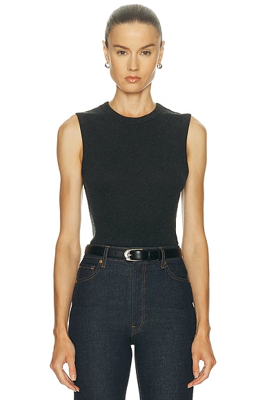 Enza Costa Cashmere New Classic Sleeveless Crewneck Top in Charcoal