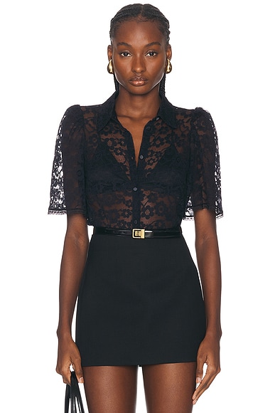 Black sheer embroidered top store
