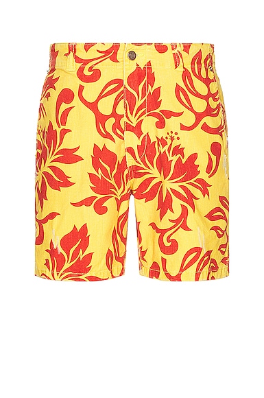 Unisex Printed Shorts Woven in Yellow