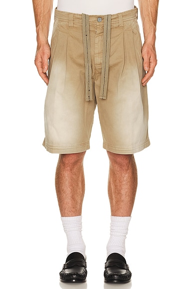 ERL Unisex Pleated Chino Shorts Woven in Beige