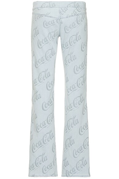 Shop Erl Jacquard Denim Flare Pants Woven In Grey Coca Cola