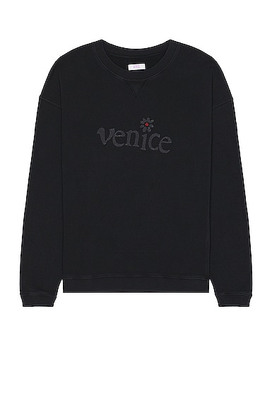 Unisex Venice Crew Neck Premium Fleece Sweatshirt in Black