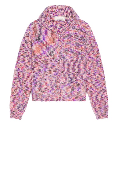 ERL Zipped Wool Mohair Hoodie Knit in Pink