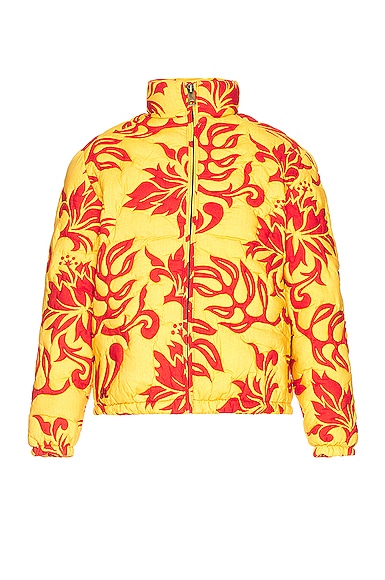 Unisex Printed Quilted Puffer Woven in Yellow