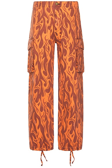 ERL Unisex Printed Cargo Pants Woven in Orange Flame