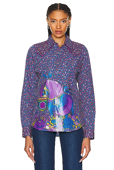 ERL Unisex Cowboy Combo Shirt Woven in Blue Multi