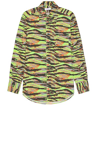 ERL Unisex Printed Shirt Woven in Erl Green Rave Camo