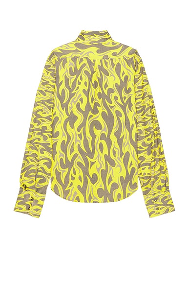 Shop Erl Unisex Printed Button Up Shirt Woven In Yellow Flames