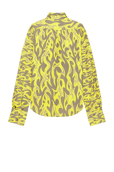 Erl Unisex Printed Button Up Shirt Woven In Yellow Flames