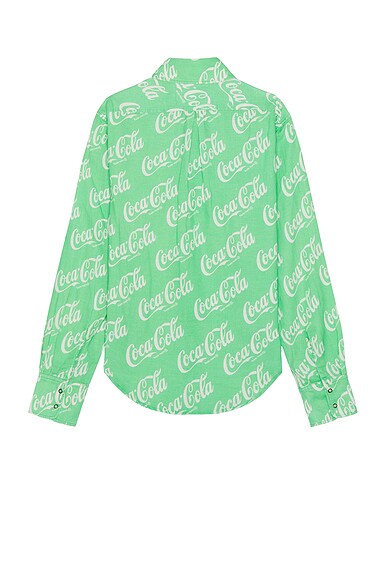Shop Erl Printed Button Up Shirt Woven In Green Coca Cola