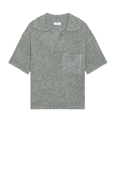 ERL Unisex Polo Shirt With Logo Embroidery in Grey Melange