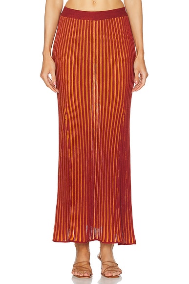 ESCVDO Marina Maxi Skirt in Burgundy & Orange