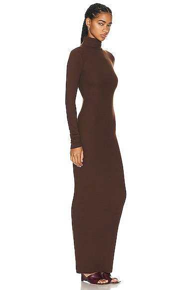 Éterne Long-sleeve Turtleneck Maxi Dress In Chocolate