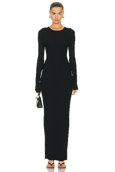 Eterne Long Sleeve Crewneck Maxi Dress in Black